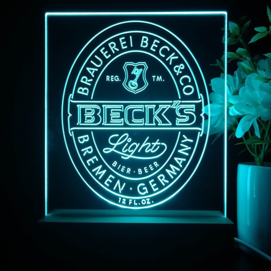 Becks Light Beer Germany Night Light Neon Pub Bar Lamp