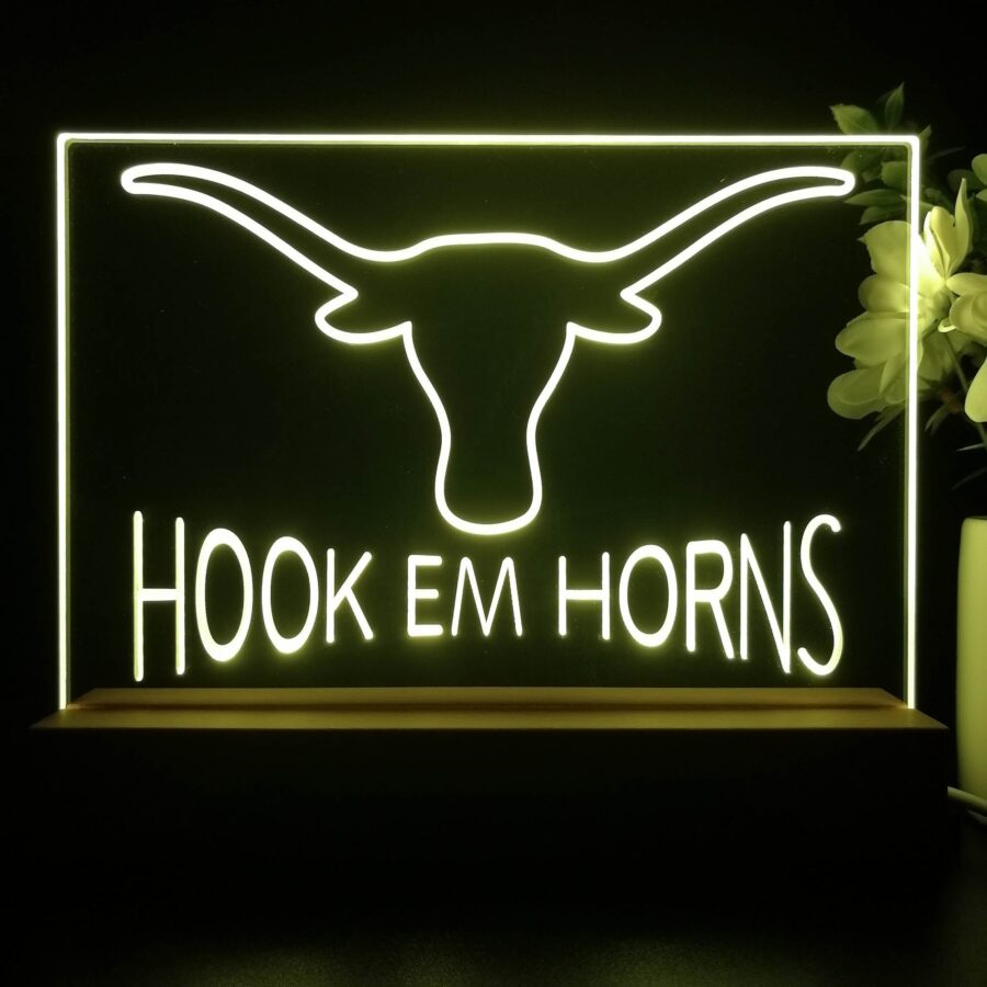 Hook Em Horns University Of Texas 3D Illusion Night Light Desk Lamp
