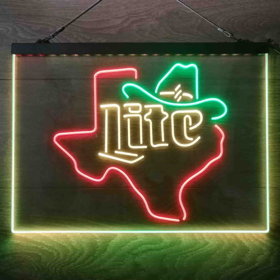 Miller Lite Cowboys Hat Texas Neon 3 Color Led Sign - Image 10