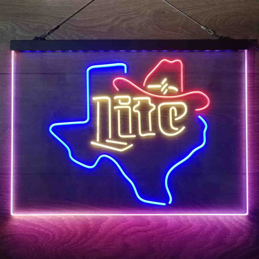 Miller Lite Cowboys Hat Texas Neon 3 Color Led Sign - Image 6