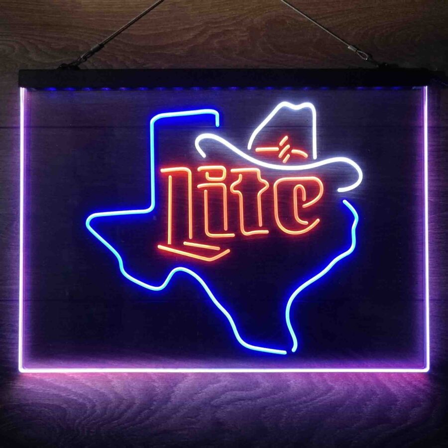 Miller Lite Cowboys Hat Texas Neon 3 Color Led Sign - Image 12