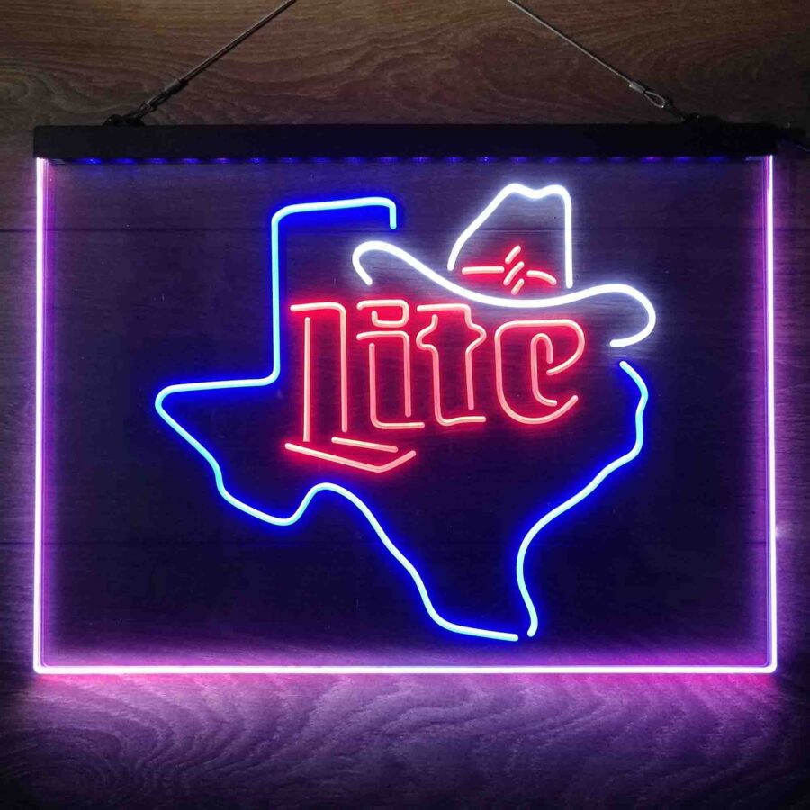 Miller Lite Cowboys Hat Texas Neon 3 Color Led Sign - Image 13