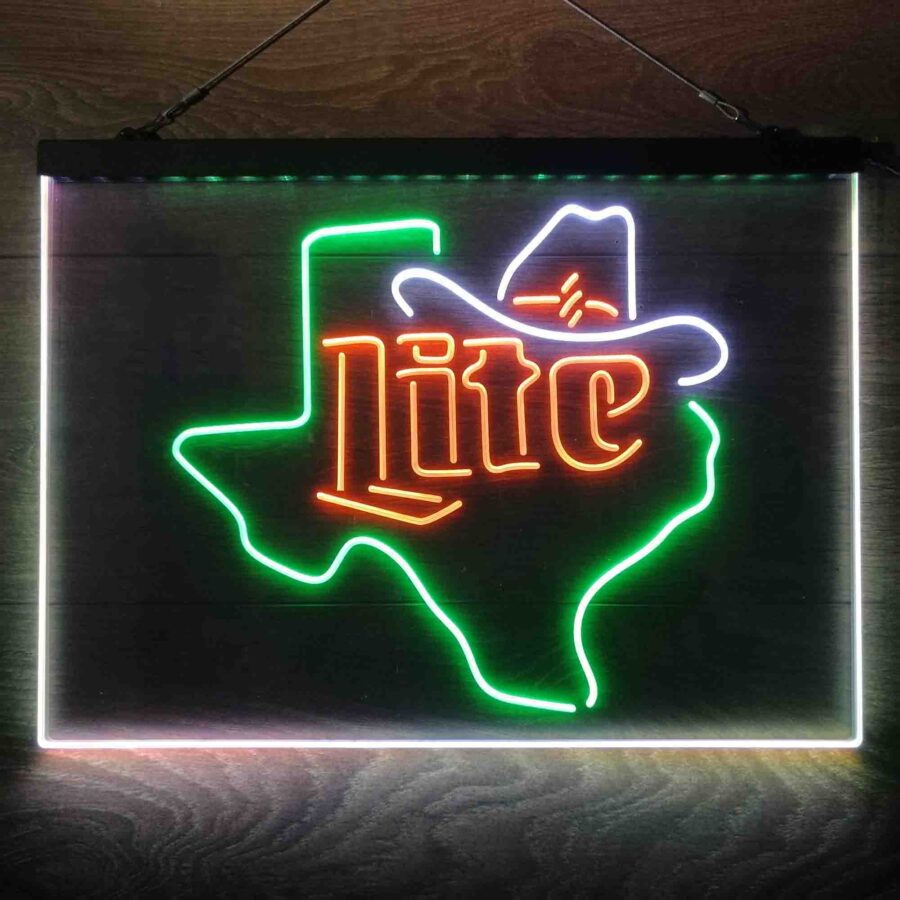 Miller Lite Cowboys Hat Texas Neon 3 Color Led Sign - Image 5