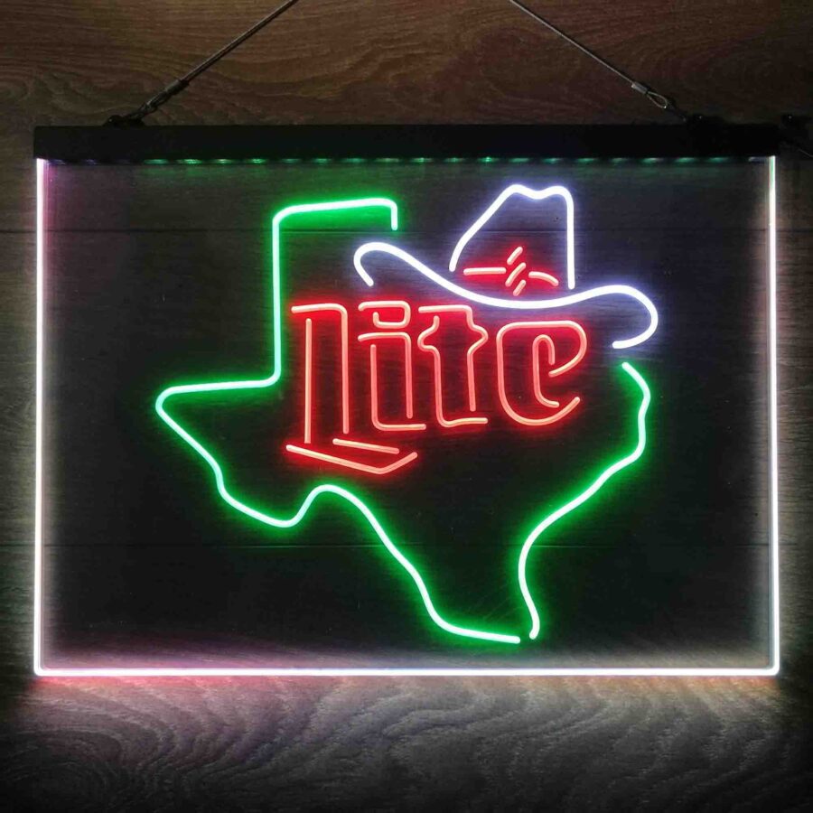 Miller Lite Cowboys Hat Texas Neon 3 Color Led Sign - Image 4