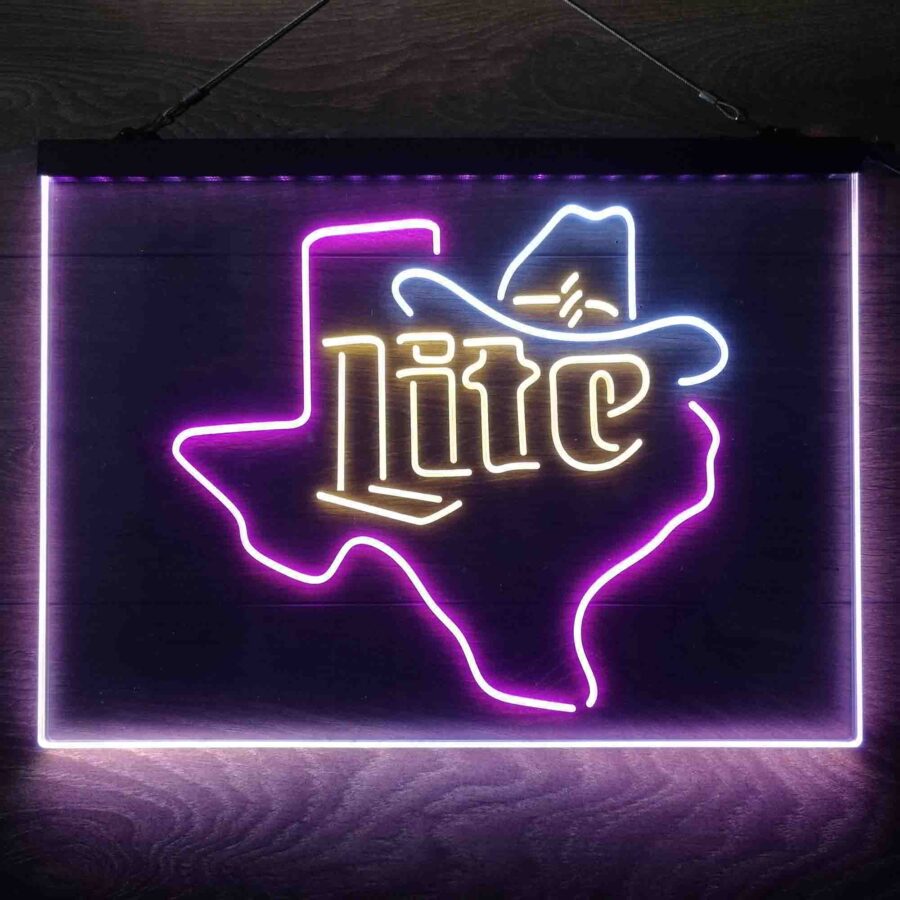 Miller Lite Cowboys Hat Texas Neon 3 Color Led Sign - Image 2