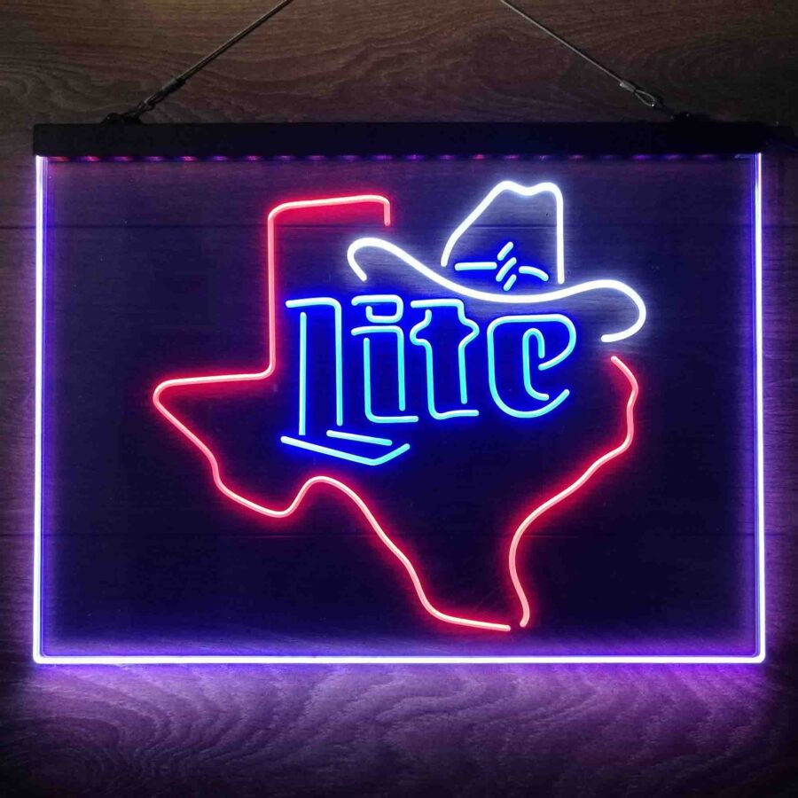 Miller Lite Cowboys Hat Texas Neon 3 Color Led Sign