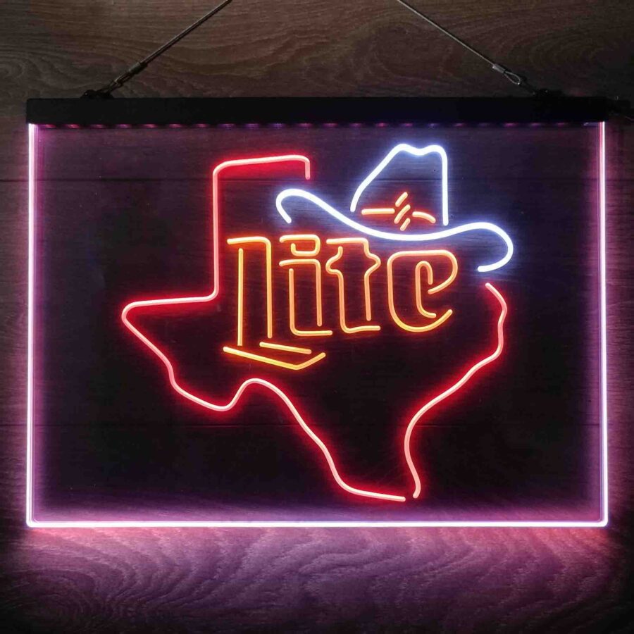 Miller Lite Cowboys Hat Texas Neon 3 Color Led Sign - Image 3