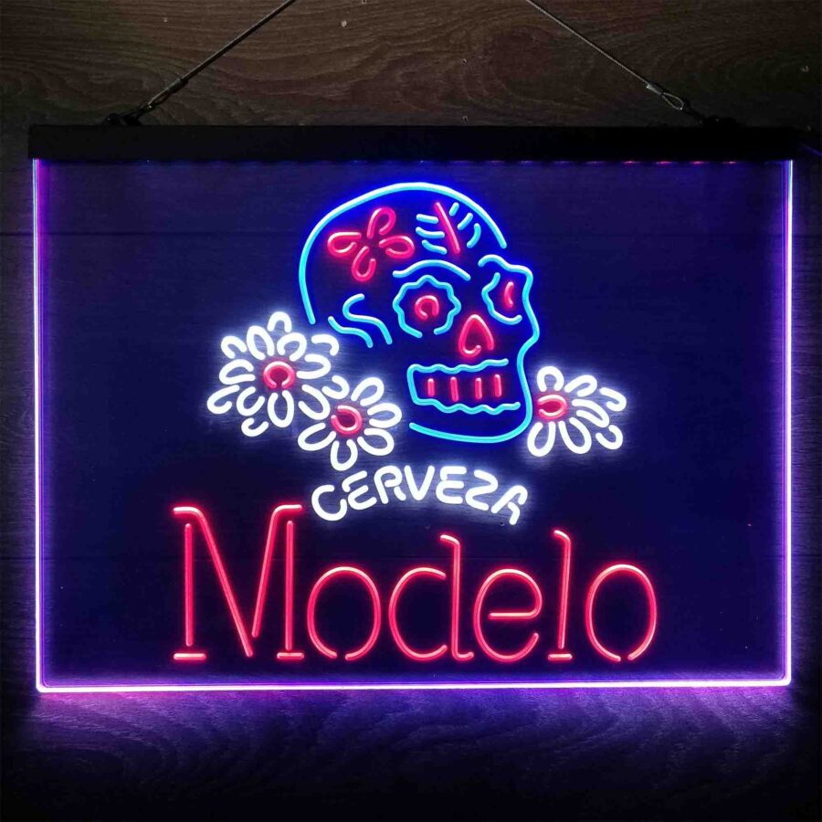 Cerveza Modelo Skull Neon 3 Color Led Sign - Image 6