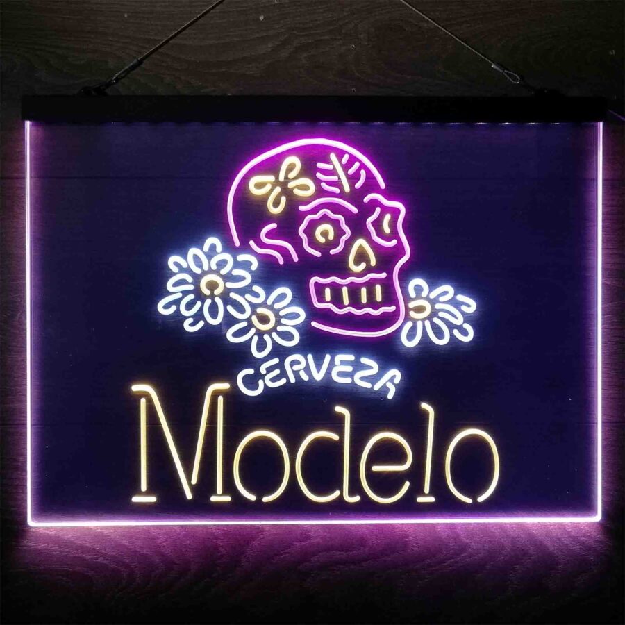 Cerveza Modelo Skull Neon 3 Color Led Sign - Image 3