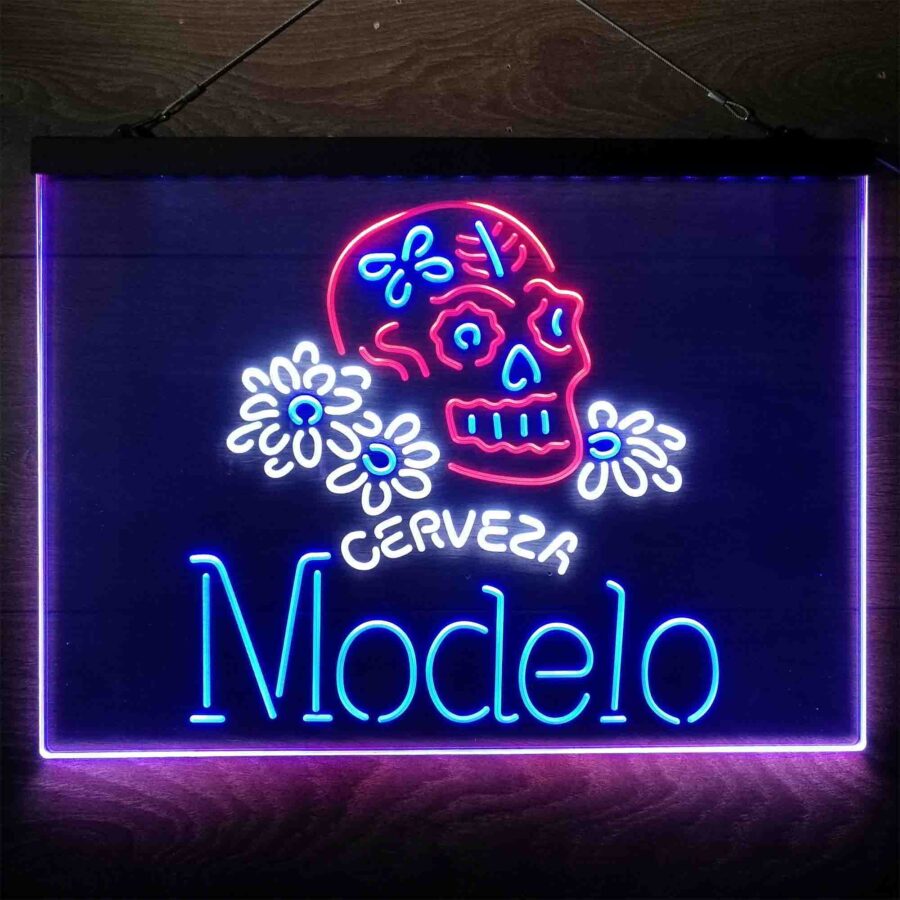 Cerveza Modelo Skull Neon 3 Color Led Sign - Image 7