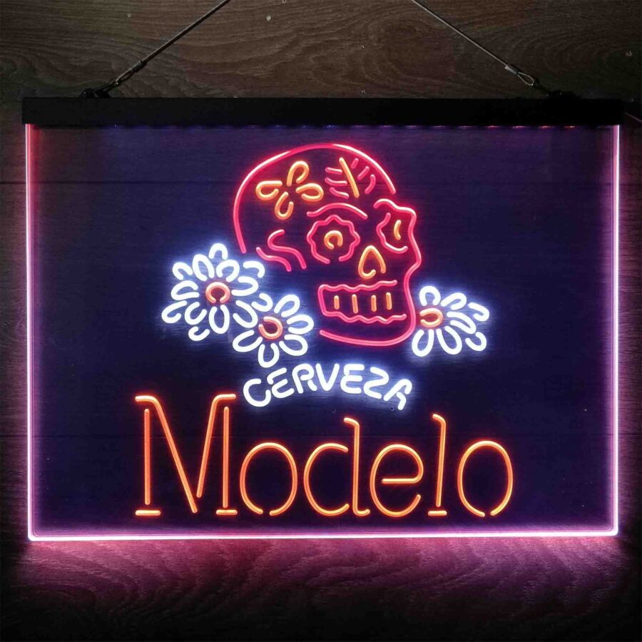 Cerveza Modelo Skull Neon 3 Color Led Sign - Image 5