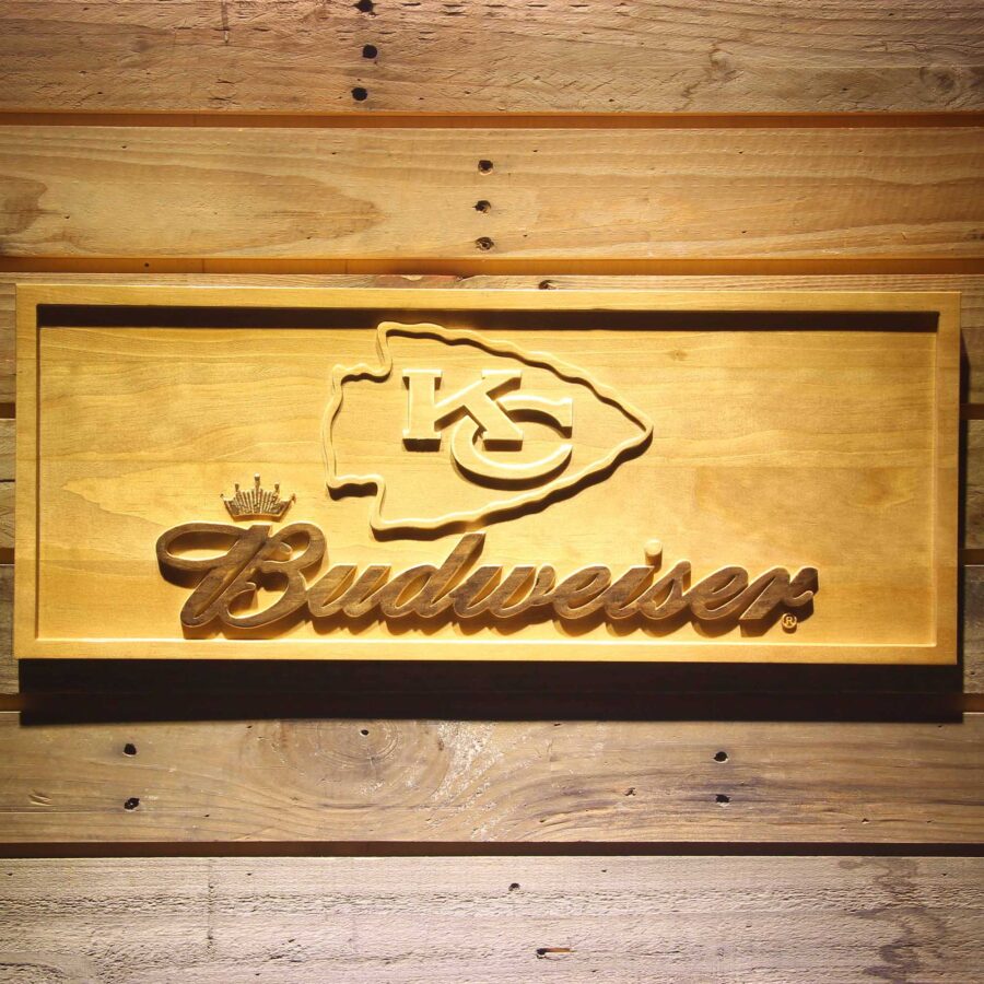 Kansas City Chiefs Budweiser 3D Solid Wooden Craving Sign