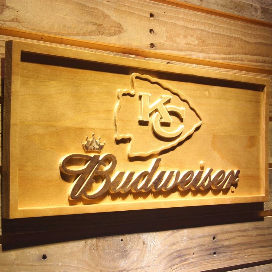 Kansas City Chiefs Budweiser 3D Solid Wooden Craving Sign - Image 2